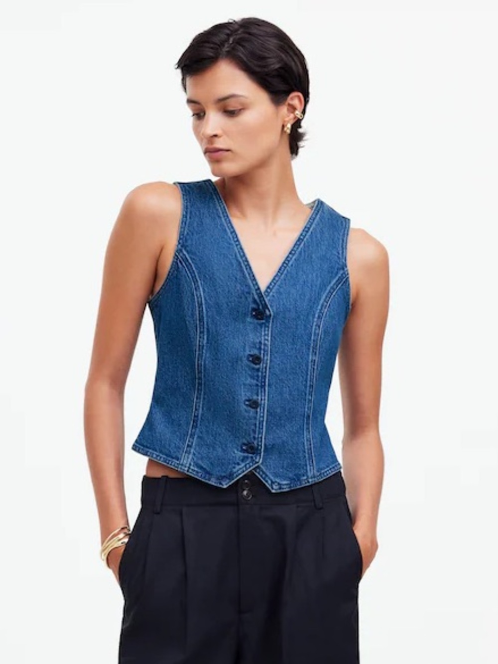 Madewell Denim Fitted Vest in Medium Indigo Wash